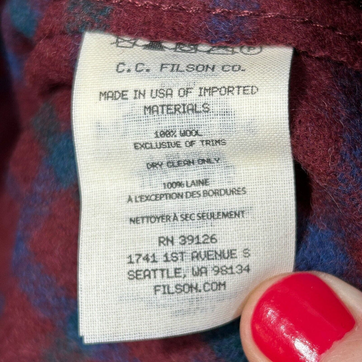 FILSON Seattle Wool Jac Shirt Deep Red Button Warm Layer Mens M NWT USA $395