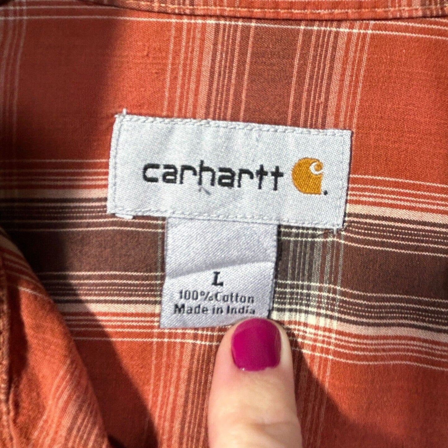 CARHARTT Relaxed Fit Plaid Long Sleeve Shirt Cotton Men's Size L 16.5" x 33"