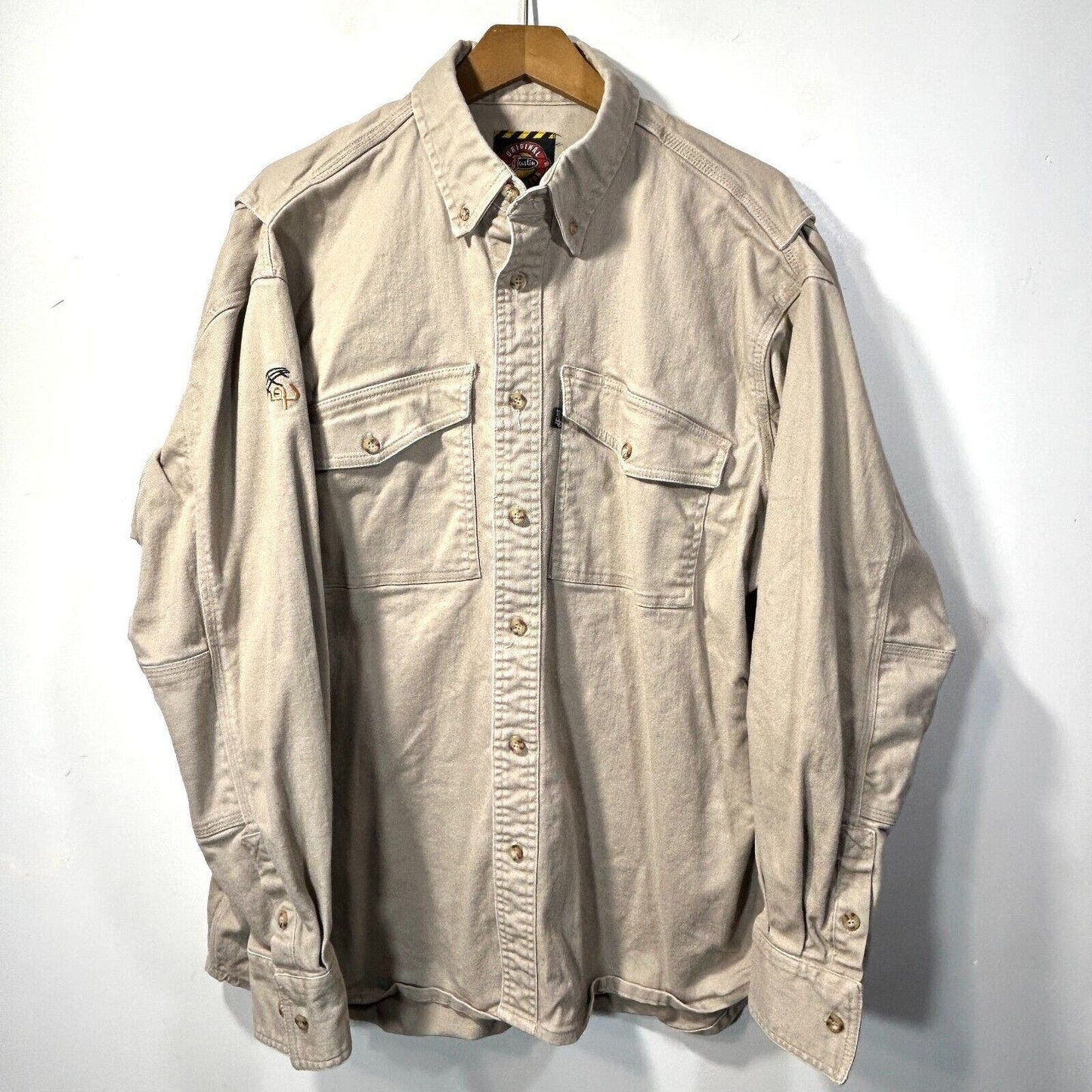 JUSTIN Workwear Brush Popper Heavy Canvas Cotton Shirt Work Beige L 17 x 35