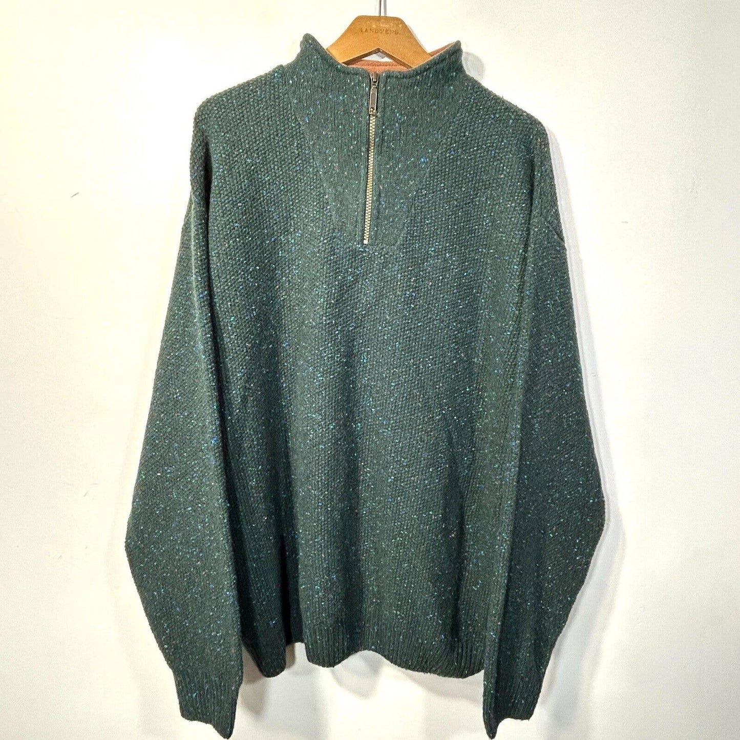 Orvis Wool Quarter 1/4 Zip Jumper Sweater Pockets Mens XXL Green Outdoor