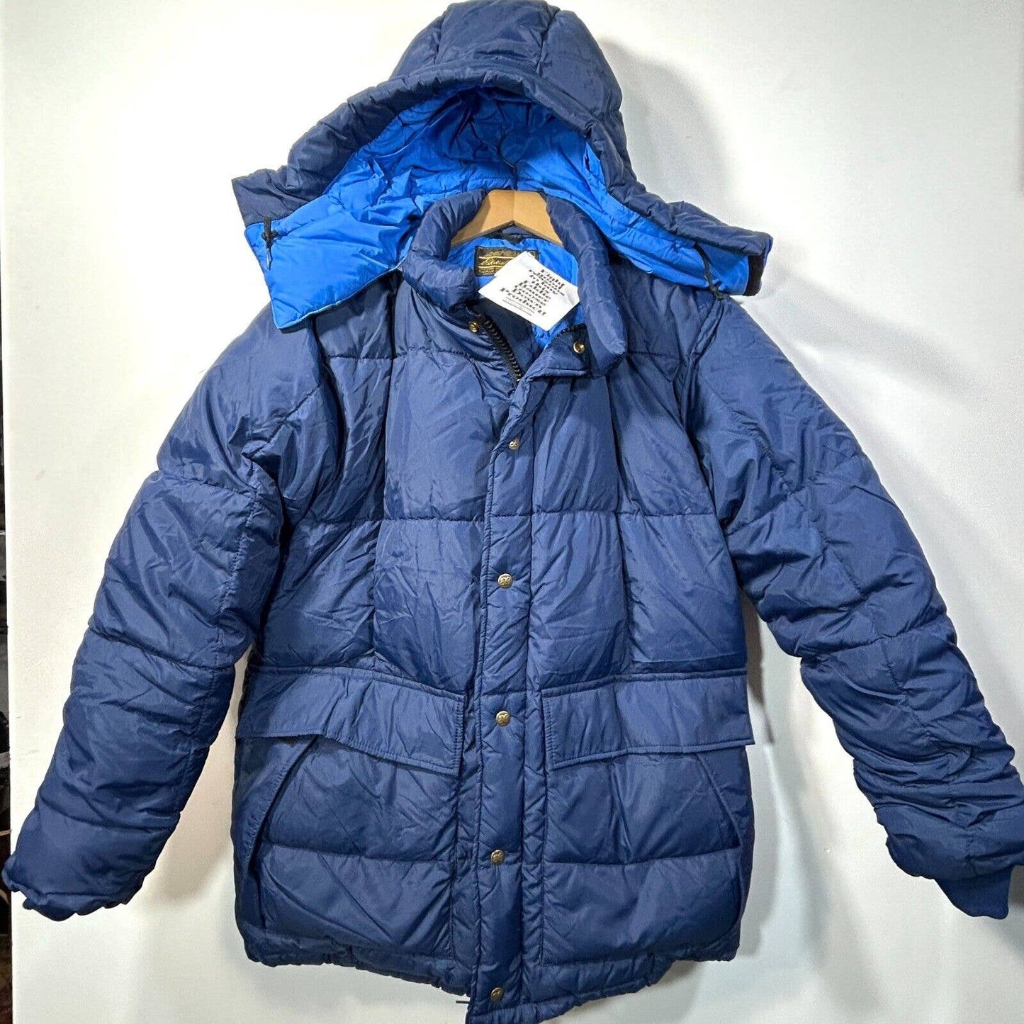 NWT Vintage Eddie Bauer Goose Down Puffer Parka Hood Blue M WPL 9647