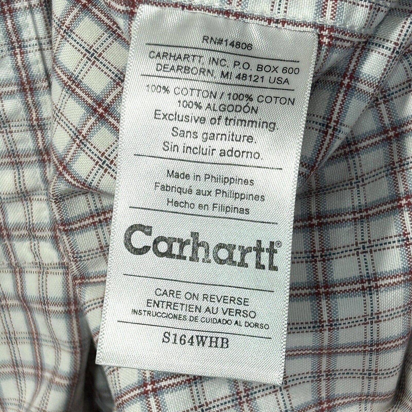 Carhartt Shirt Mens L Work Relaxed Button Up Short Sleeve White Chambray Plaid