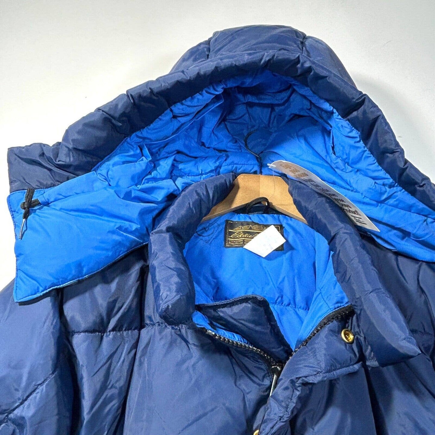 NWT Vintage Eddie Bauer Goose Down Puffer Parka Hood Blue M WPL 9647