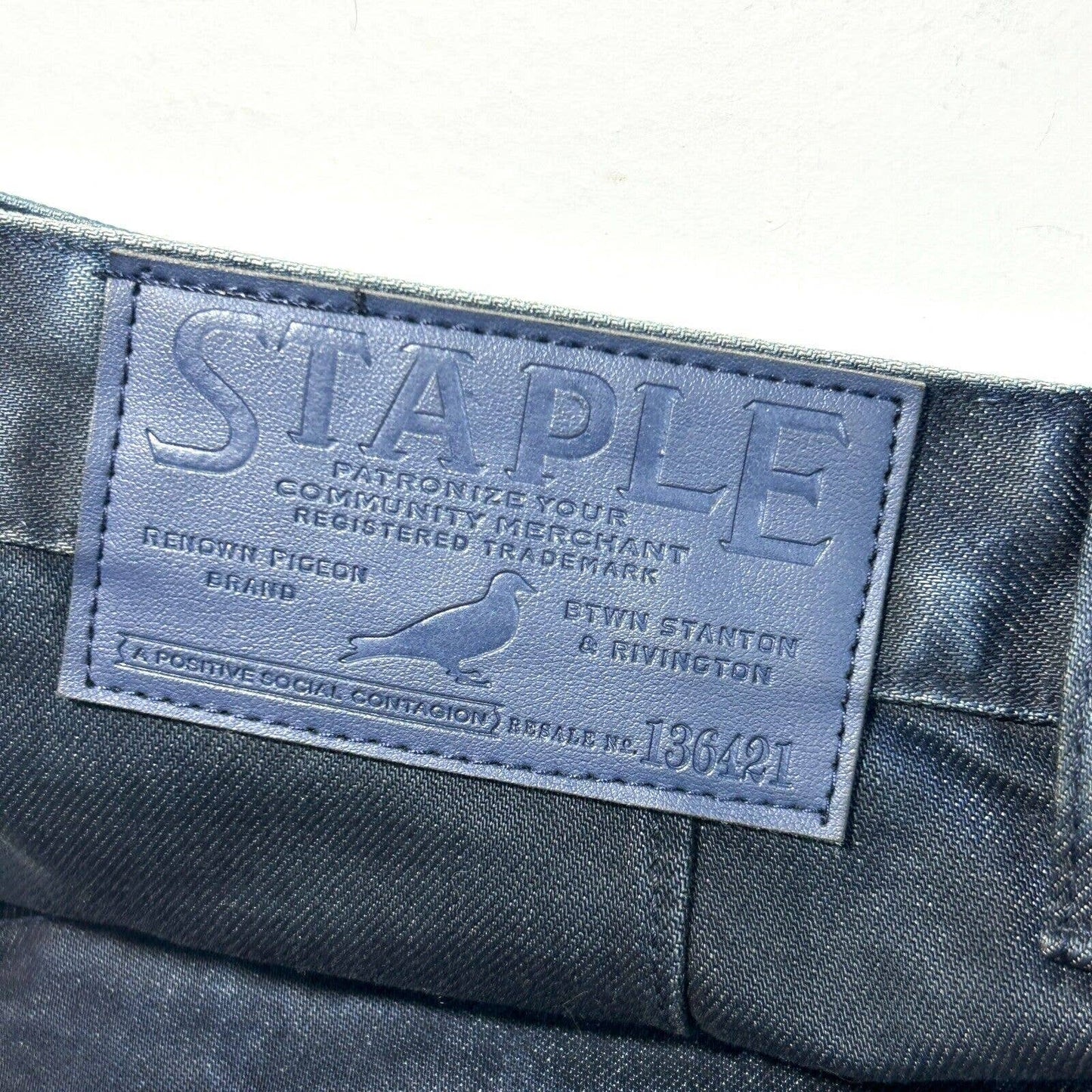 Staple Mens 35 x 34 Dark Denim Jeans Factory Distressed NWT