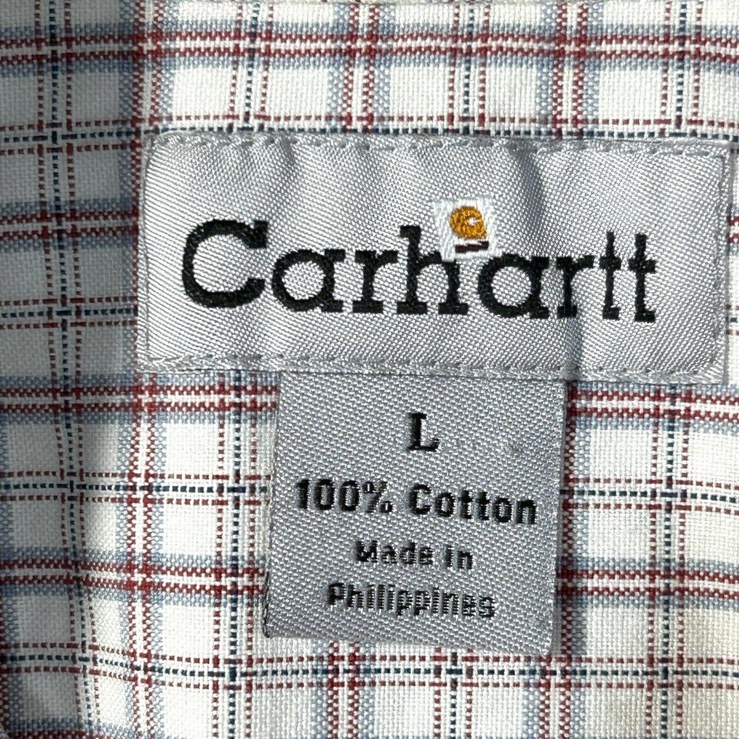 Carhartt Shirt Mens L Work Relaxed Button Up Short Sleeve White Chambray Plaid