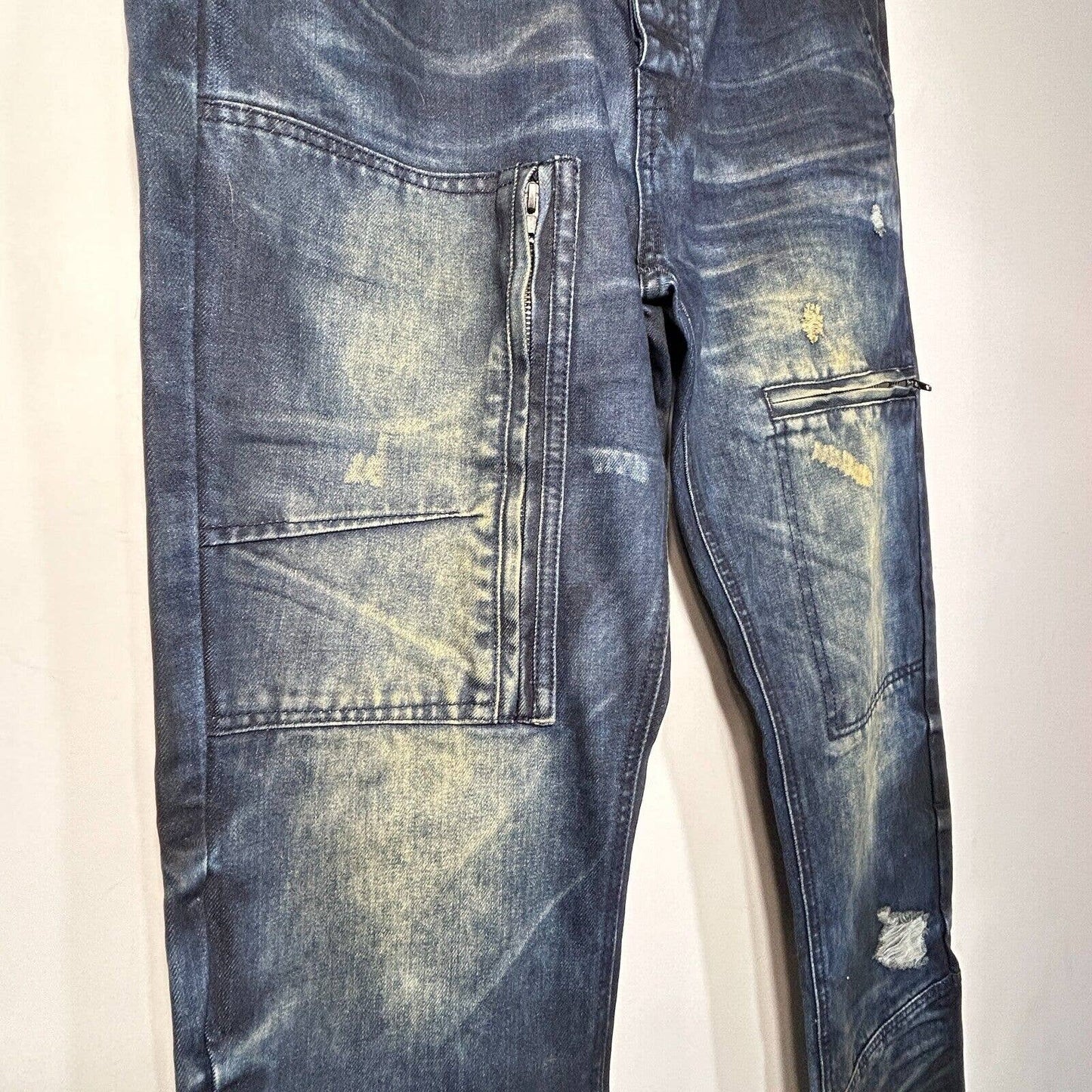 Staple Mens 35 x 34 Dark Denim Jeans Factory Distressed NWT