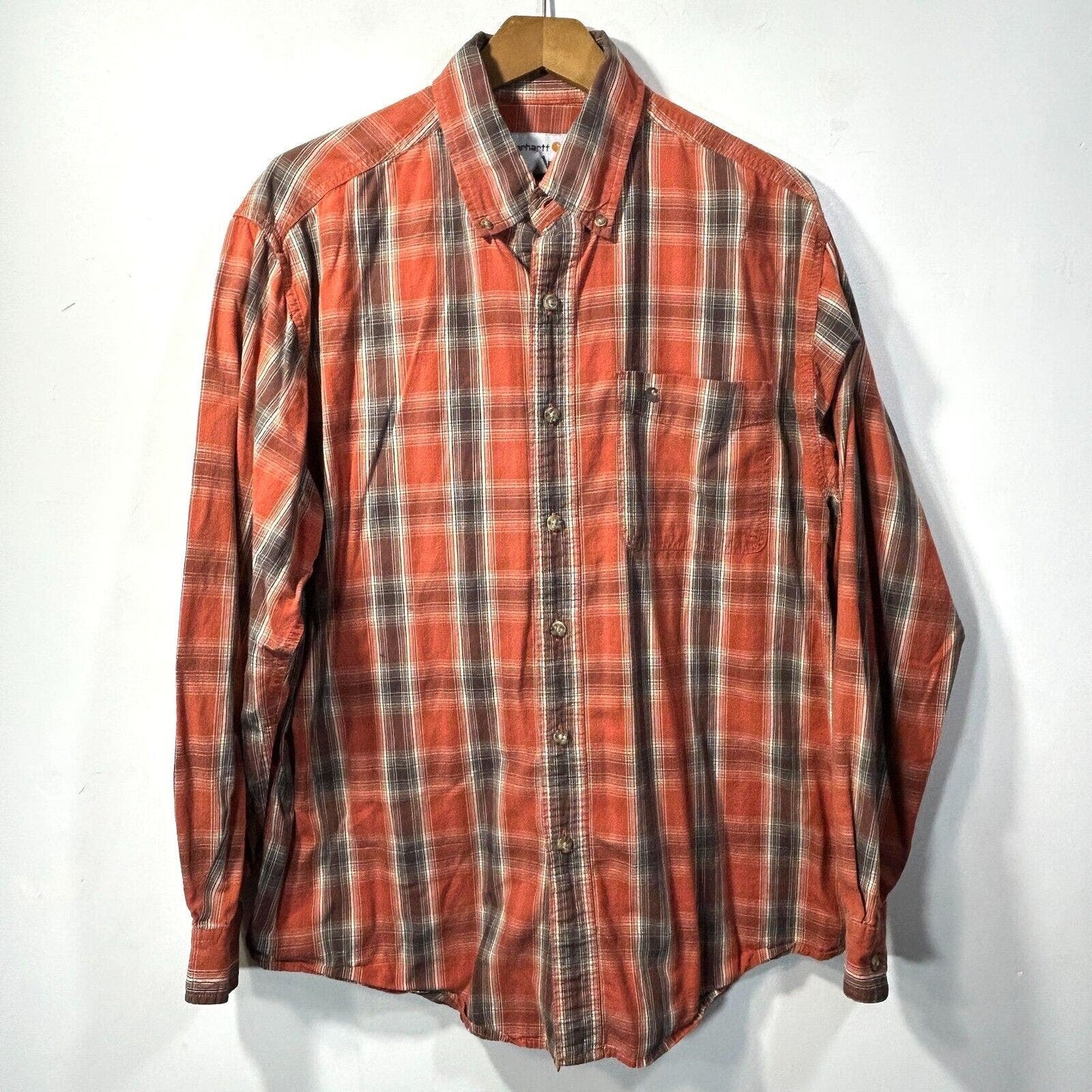 CARHARTT Relaxed Fit Plaid Long Sleeve Shirt Cotton Men's Size L 16.5" x 33"