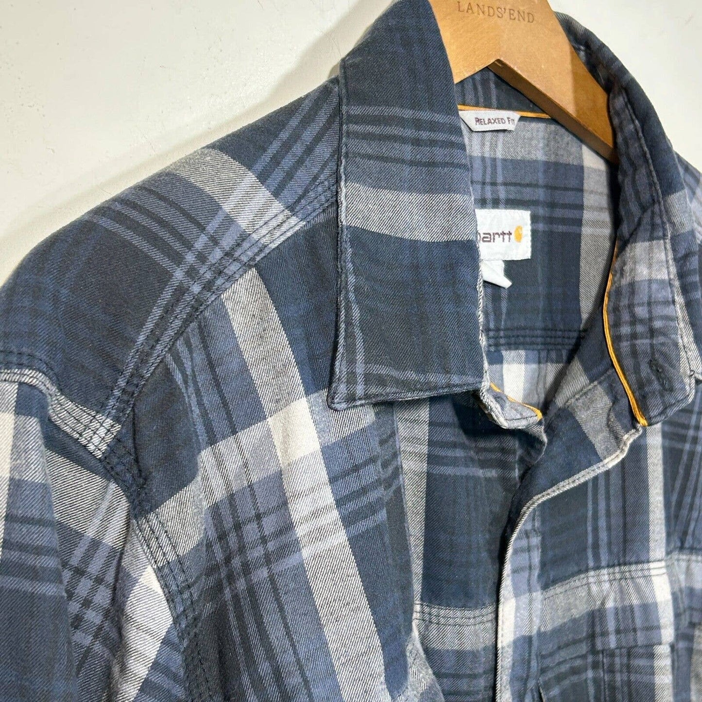 Men Carhartt Relaxed Fit Plaid Force Trade Cotton Blend Fast Dry L Large