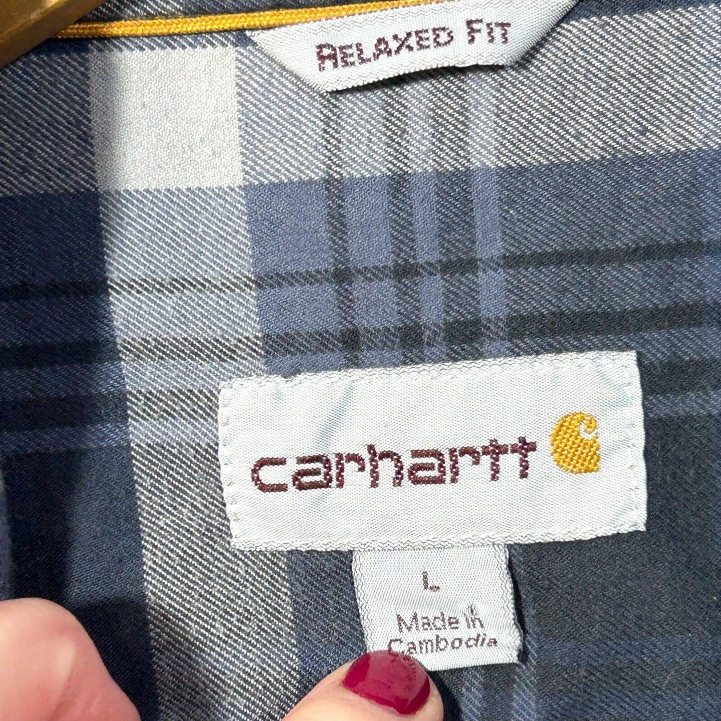 Men Carhartt Relaxed Fit Plaid Force Trade Cotton Blend Fast Dry L Large