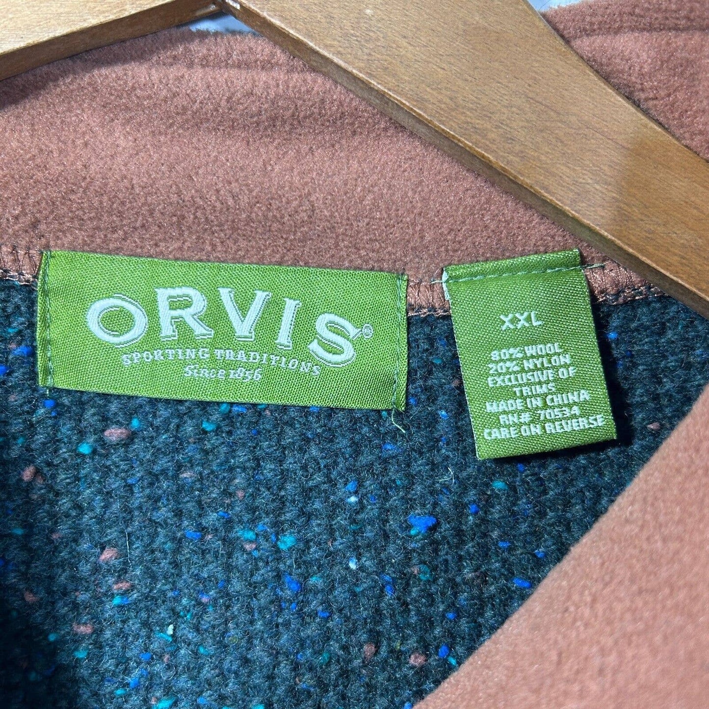 Orvis Wool Quarter 1/4 Zip Jumper Sweater Pockets Mens XXL Green Outdoor