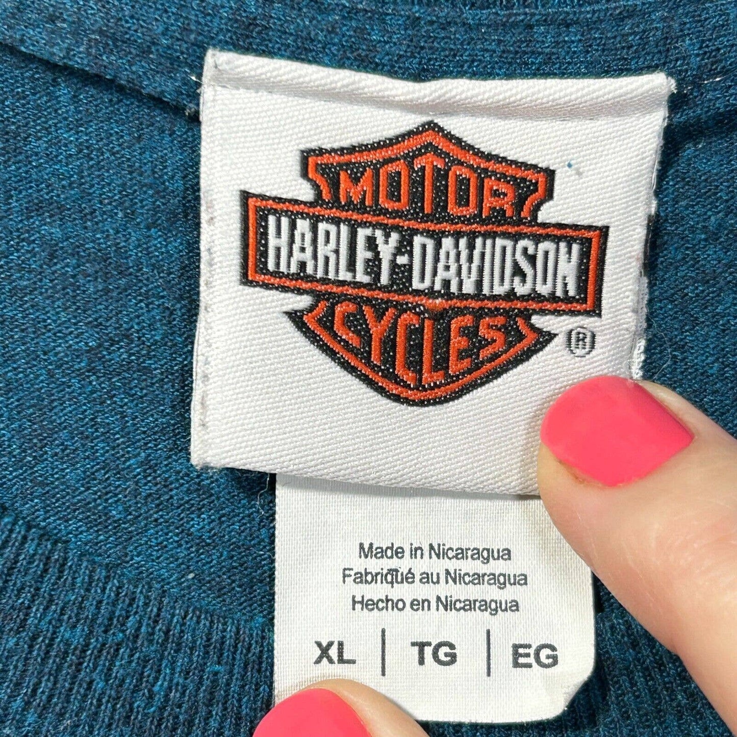 Harley Davidson T Shirt Blue Mens XL Double Sided Print Redwood