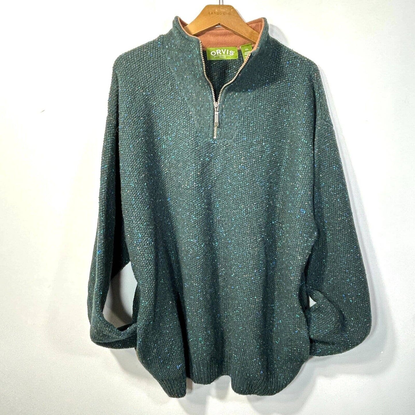 Orvis Wool Quarter 1/4 Zip Jumper Sweater Pockets Mens XXL Green Outdoor