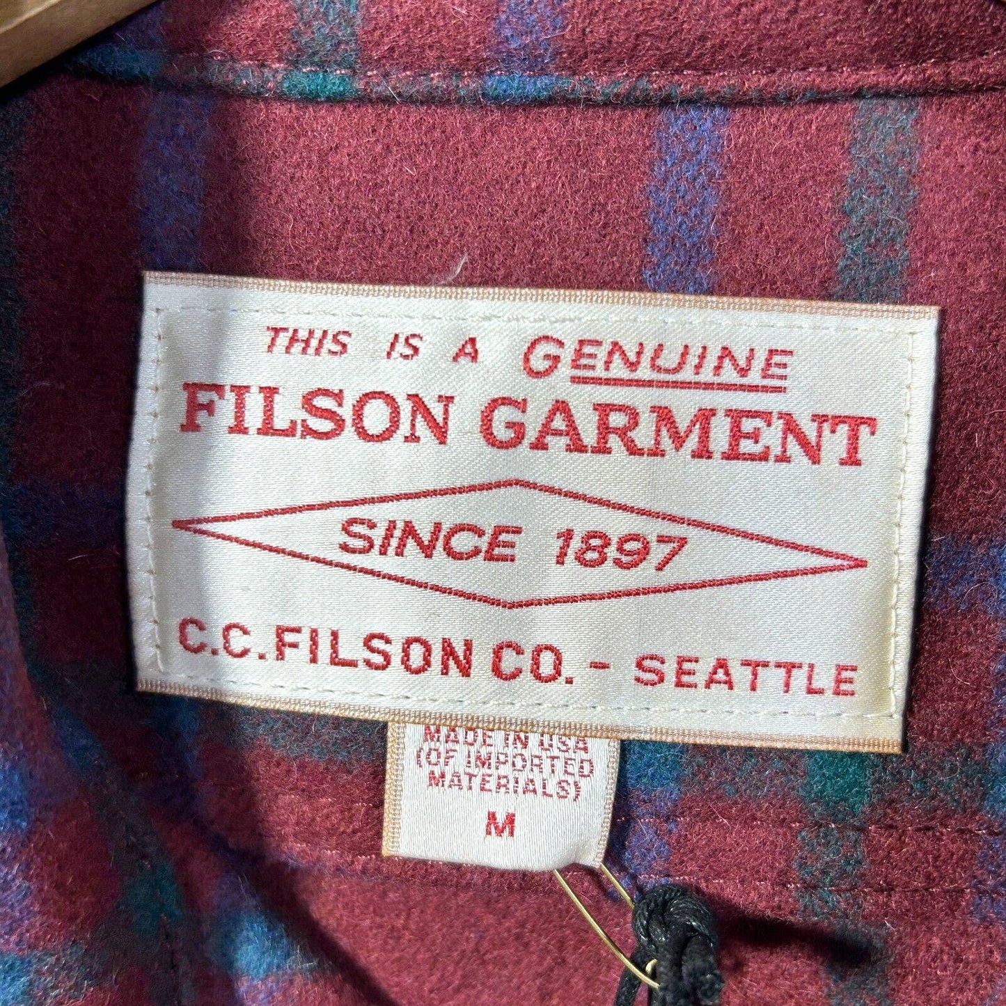 FILSON Seattle Wool Jac Shirt Deep Red Button Warm Layer Mens M NWT USA $395